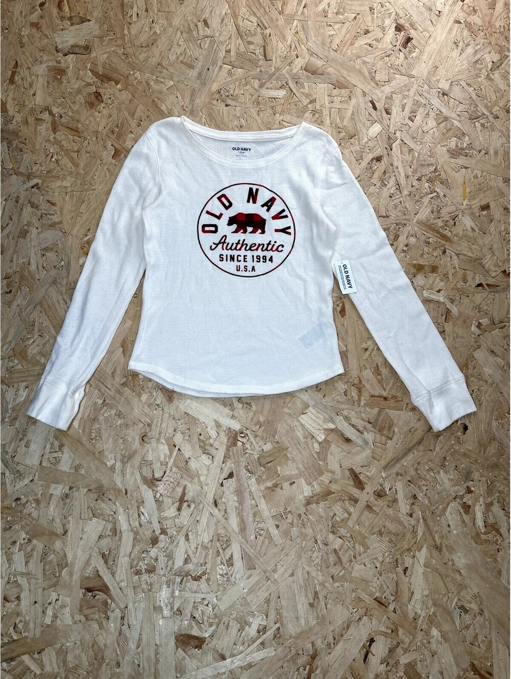 Old Navy Girls Waffle Knit Long Sleeve Graphic Shirt White Size L 10-12 NWT